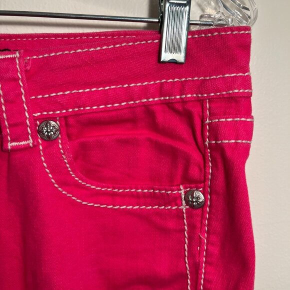Miss Me Jeans Hot Pink Low Rise Wing Embellished Cuffed Capri, Size 27 - Picture 5 of 16
